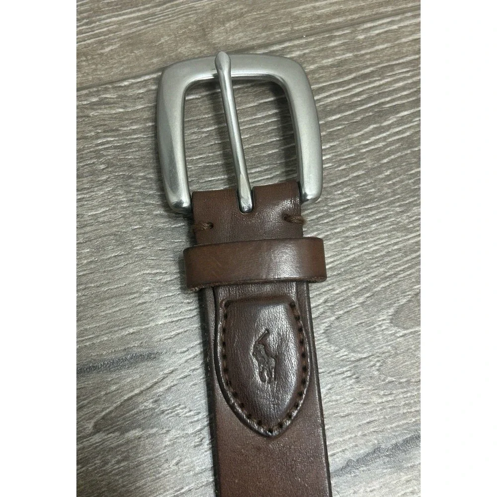 Polo Ralph Lauren Belt Brown Leather Silver Hardware Men's Size 42